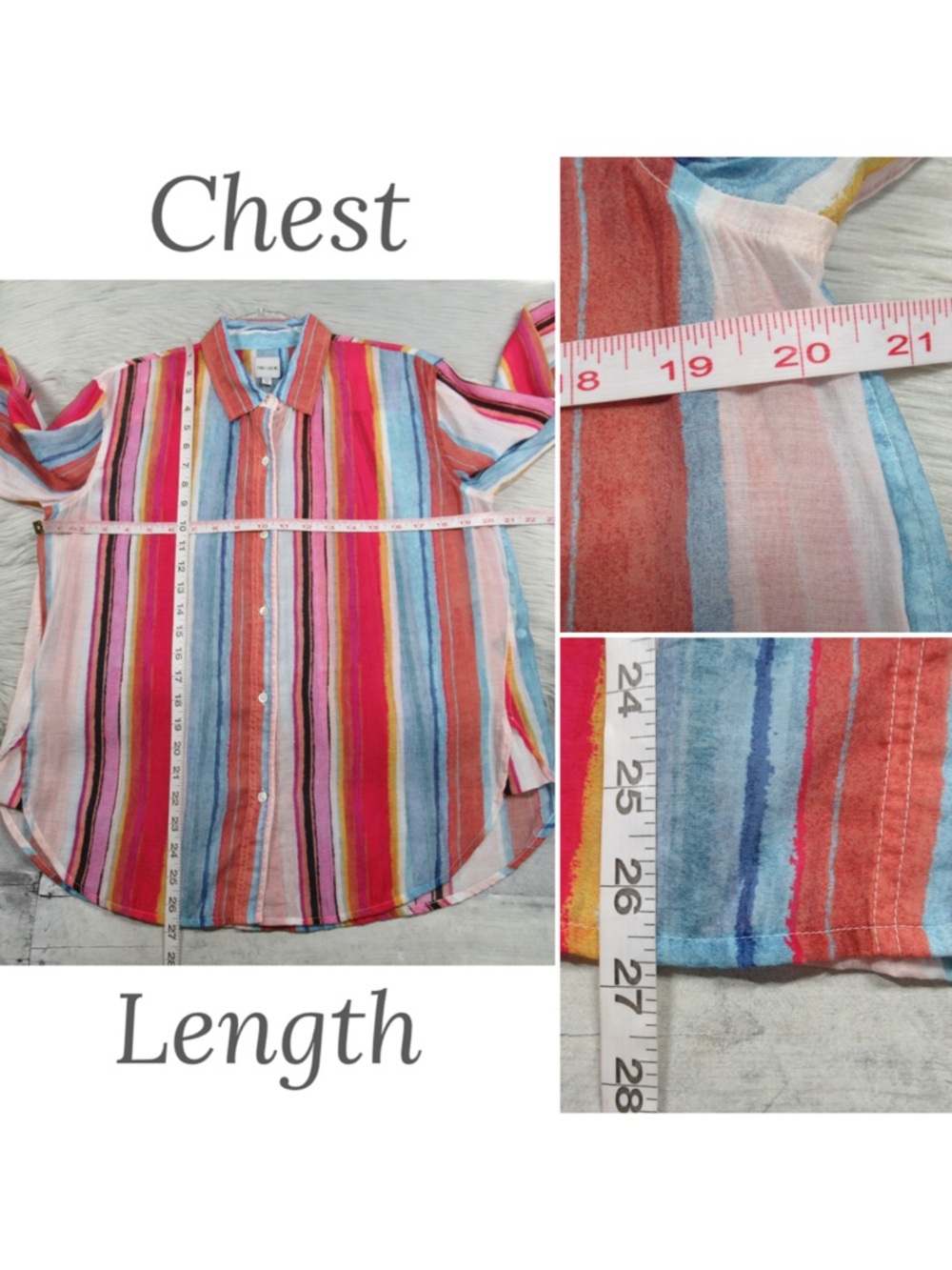 NIC+ZOE Horizon Breeze Multicolored Striped Button Front Shirt - Size Medium - Picture 10 of 11